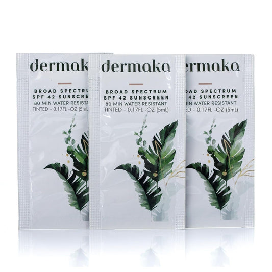 Dermaka Tinted Sunscreen SPF 42 for Face & Body – 2-in-1 Lightly Tinted Mineral Sunscreen with Zinc Oxide & Titanium Dioxide – Skin Soothing, Water-Resistant 80 Min, 5ml 25 sachets