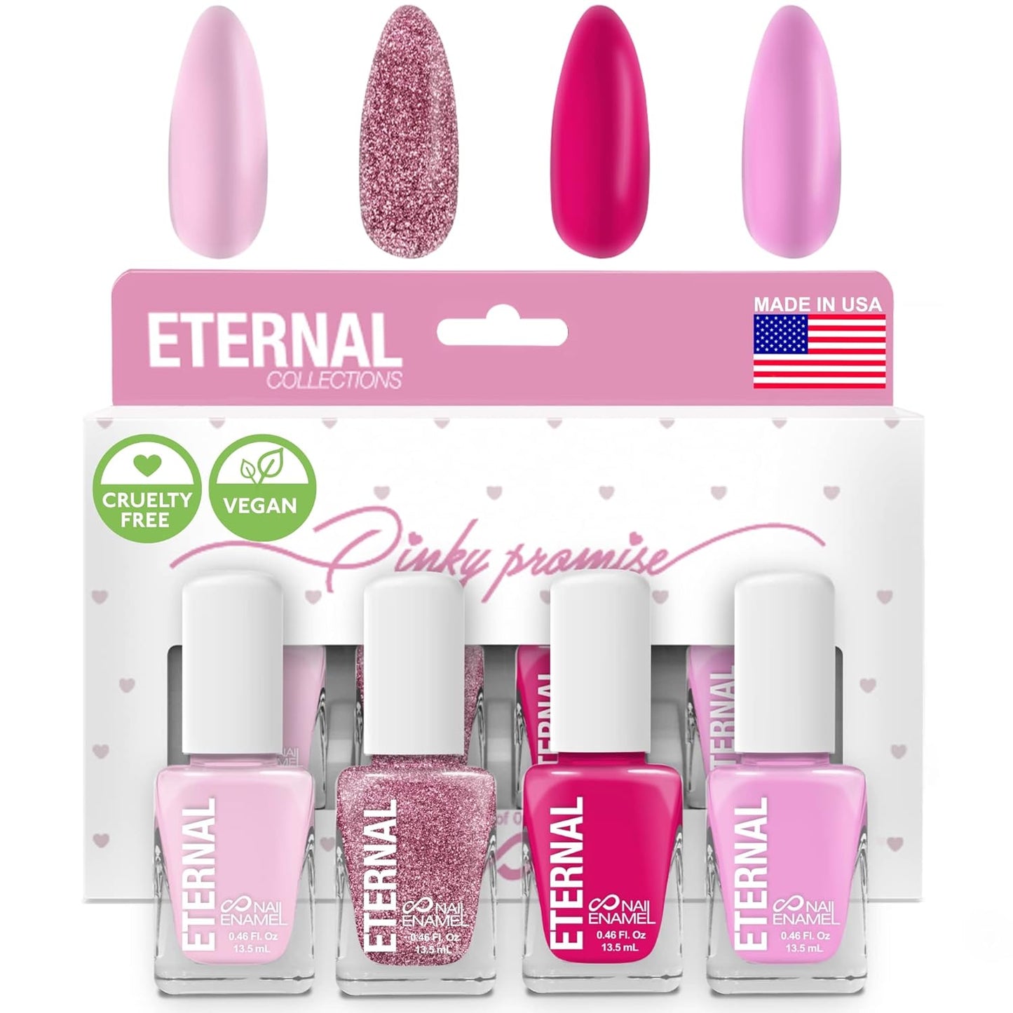 Eternal Glitter Nail Polish Set for Women (PINKY PROMISE) - Light Pink Nail Polish Set for Girls | Quick Dry & Long Lasting Nail Polish Kit for Home DIY Mani Pedi | Made in USA, 13.5mL (Set of 4)