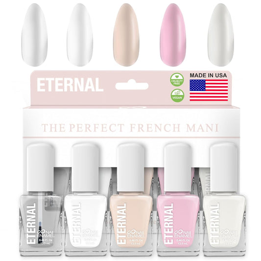 Eternal White Nail Polish Set for Women (OH LA LA) - Clear Nail Polish Set for Girls - Lasting & Quick Dry Light Non Toxic Nail Polish Kit for Home DIY Mani Pedi - Made in USA, 13.5mL (Set of 5)