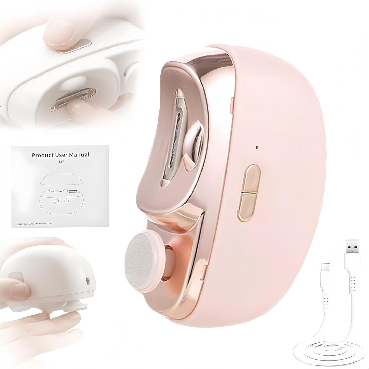 Electric Nail Trimmer Clippers, 3 in1 Automatic Electric Nail Clipper with Polishing for Fingers and Toes with 2 Adjustable Speeds, Electric Toe Nail Cutter for Adults Students Seniors (Pink)