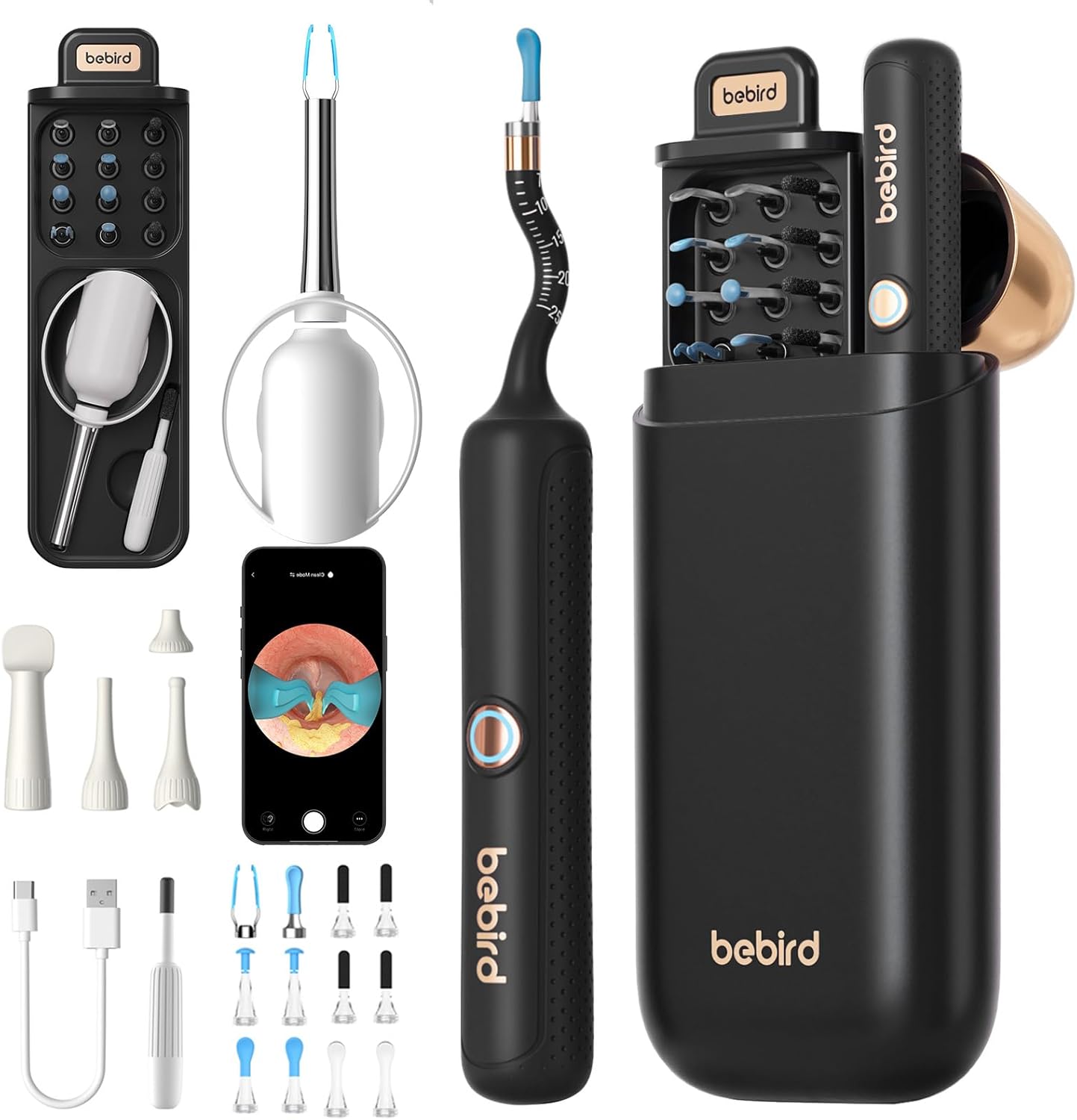 Bebird Earsight Plus R37R Ear Cleaning Camera Wax Removal Tool kit, Flexible Ear Scope Otoscope Camera Light, Visual Ear Picker Wireless Earwax Remover Tweezers for Adults & Kids