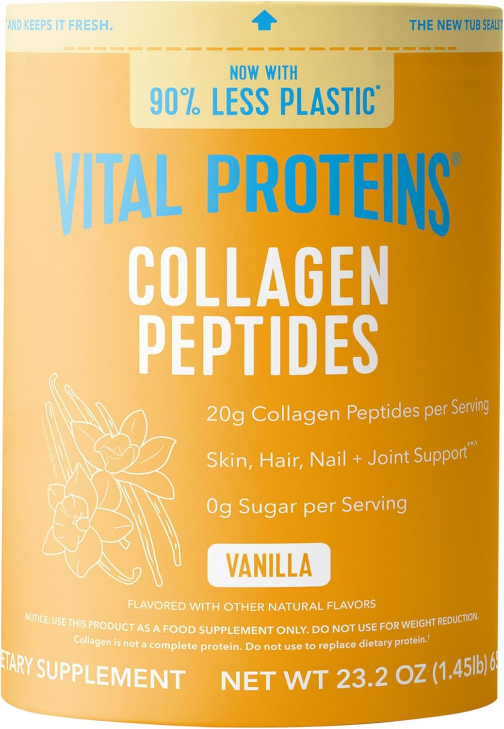 Vital Proteins Collagen Peptides Powder - Grass Fed Collagen Peptides for Hair, Nail, Skin, Bone & Joint Health, Vanilla, 23.2 Ounces