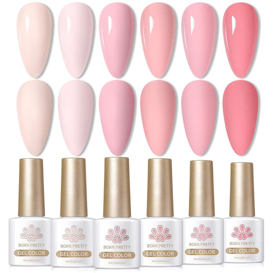Born Pretty Nude Pink Gel Nail Polish Netural Gel Polish Spring Summer Valentine's Day Nail Art Manicure Collection 6PCS