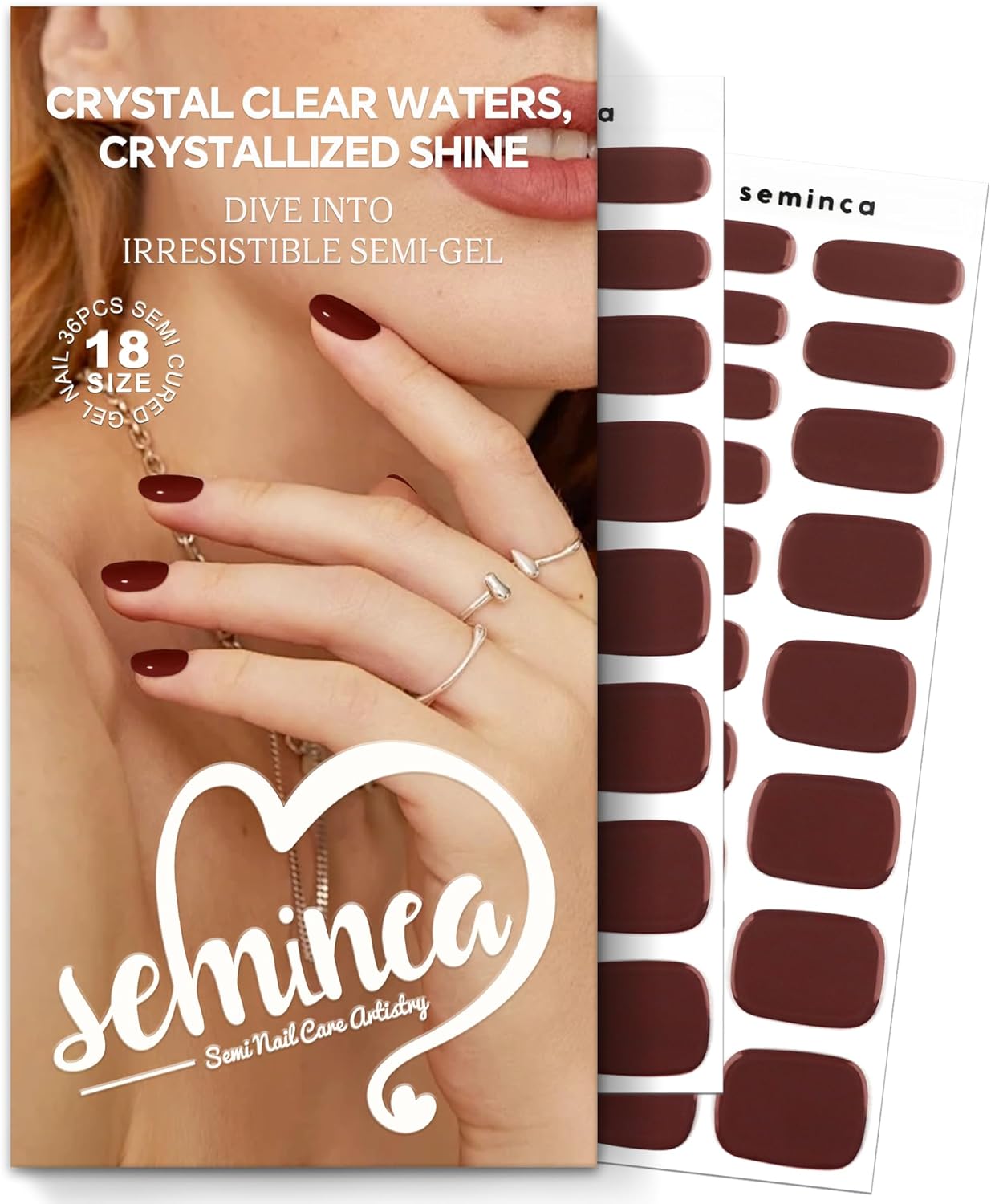 Semi Cured Gel Nail Strips-Sweat Resistant Adhesive,Sports & Shower Safe,Glossy Press Ons That Last 2 Weeks,18 Size Designs Works with Any UV/LED Lamps(Chilly)