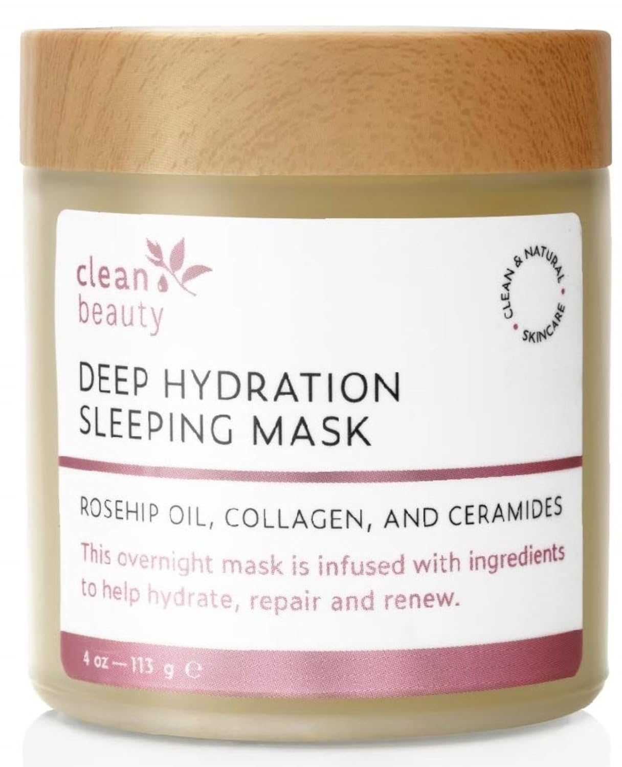 Clean Beauty Deep Hydration Sleeping Face Mask with Rosehip Oil & Collagen - Strengthen Skin & Reduce Fine Lines (4 oz)