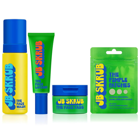JB SKRUB The Face Kit – Pimple Patches, Pads, Wash & Lotion – Complete Skincare Set for Kids, Tweens & Teens