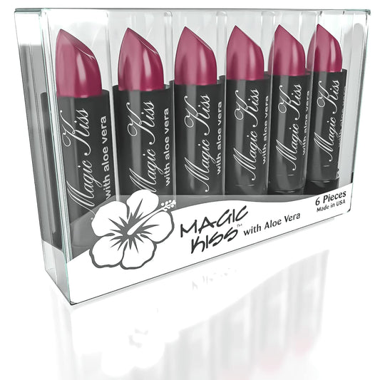 Magic Kiss Lipstick Set Aloe Vera Color Changing 6 Pack MADE IN USA (Purple)