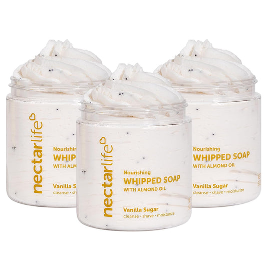 Nectar Life Nourishing Whipped Soap and Shave Butter with Almond Oil, Vanilla Sugar, Set of 3, 5 Oz Each