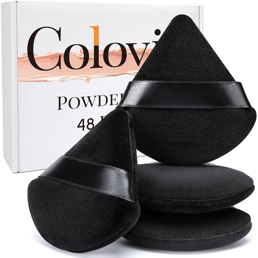 Colovis 48 PCS Powder Puff, Face Soft Makeup Sponge, Velour Triangle Powder Puff for Foundation, Makeup Puff Setting Makeup for Loose Powder, Beauty Tools(Black)