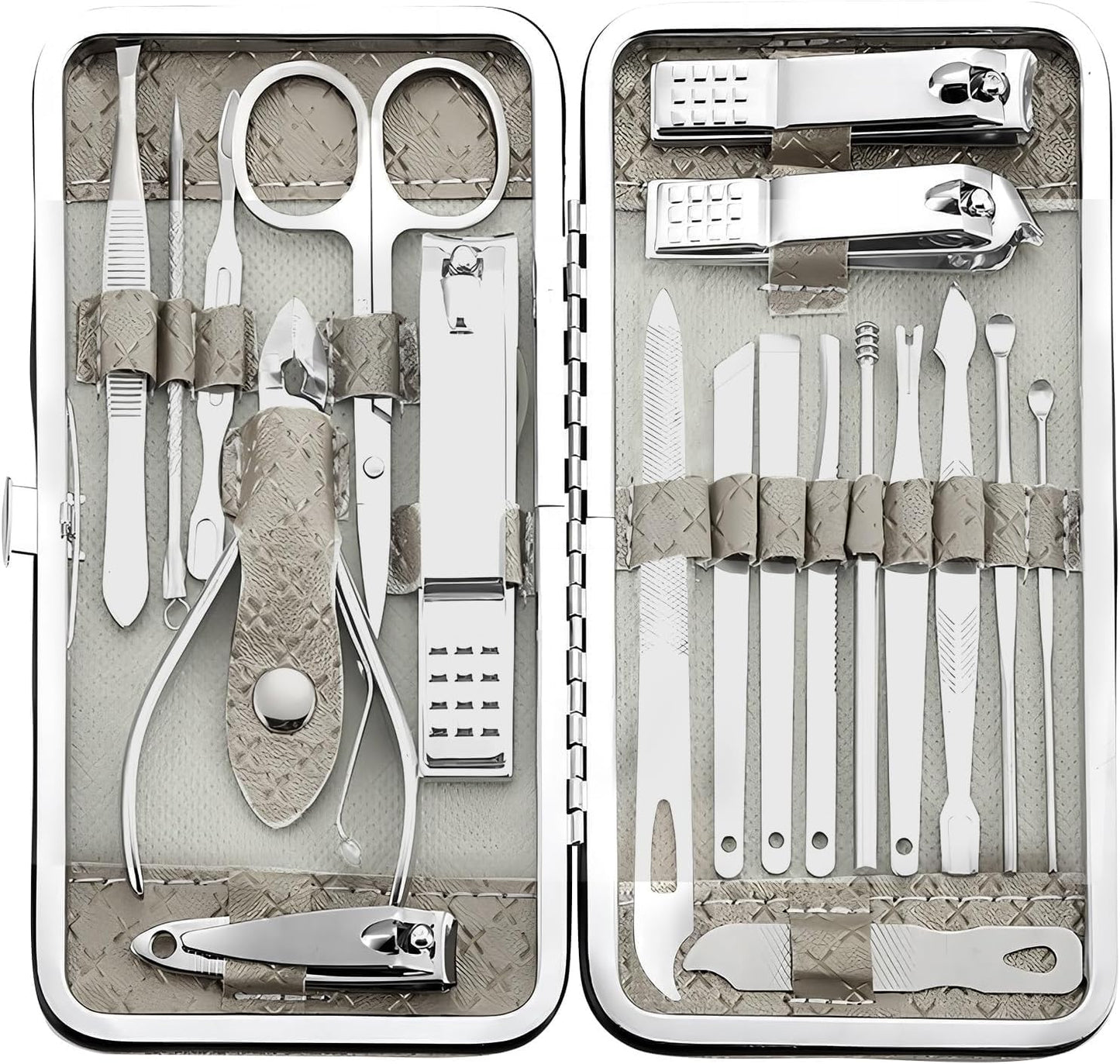 19 Pieces Fingernail and Toenail Professional Manicure Pedicure Nail Clippers Set Stainless Steel Nail Cutter Scissors Grooming Kit with Luxurious Travel Case (Gray)