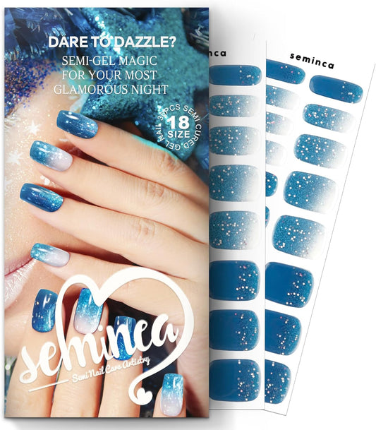 Semi Cured Gel Nail Strips-Mirror Shine Semi-Gel Stickers,Party & Festival Nail Wraps,Glow Under Sunlight,No Damage,Works with Any UV/LED Lamps(Waterbomb)