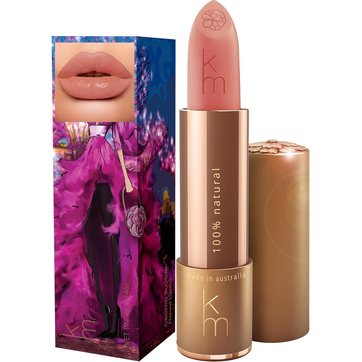 Karen Murrell - Natural Lip Stick - Lipstick 14 Orchid Bloom - Nude Lipstick - Matte Finish, 100% Natural Ingredients, Moisturizes & Hydrates Lips - Paraben & Cruelty Free