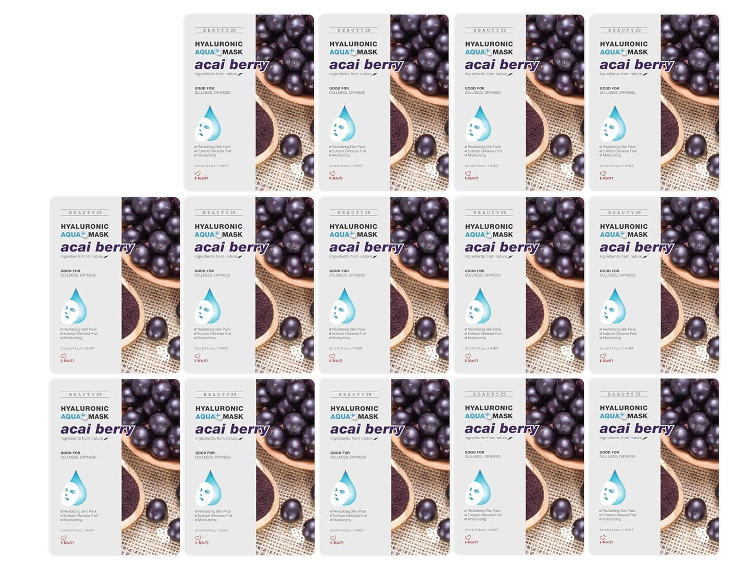 Hyaluronic Aqua Plus Essence Full Face Facial Sheet Mask 14 Sheets - 2 WEEKS SET (ACAI BERRY - 14 pack)