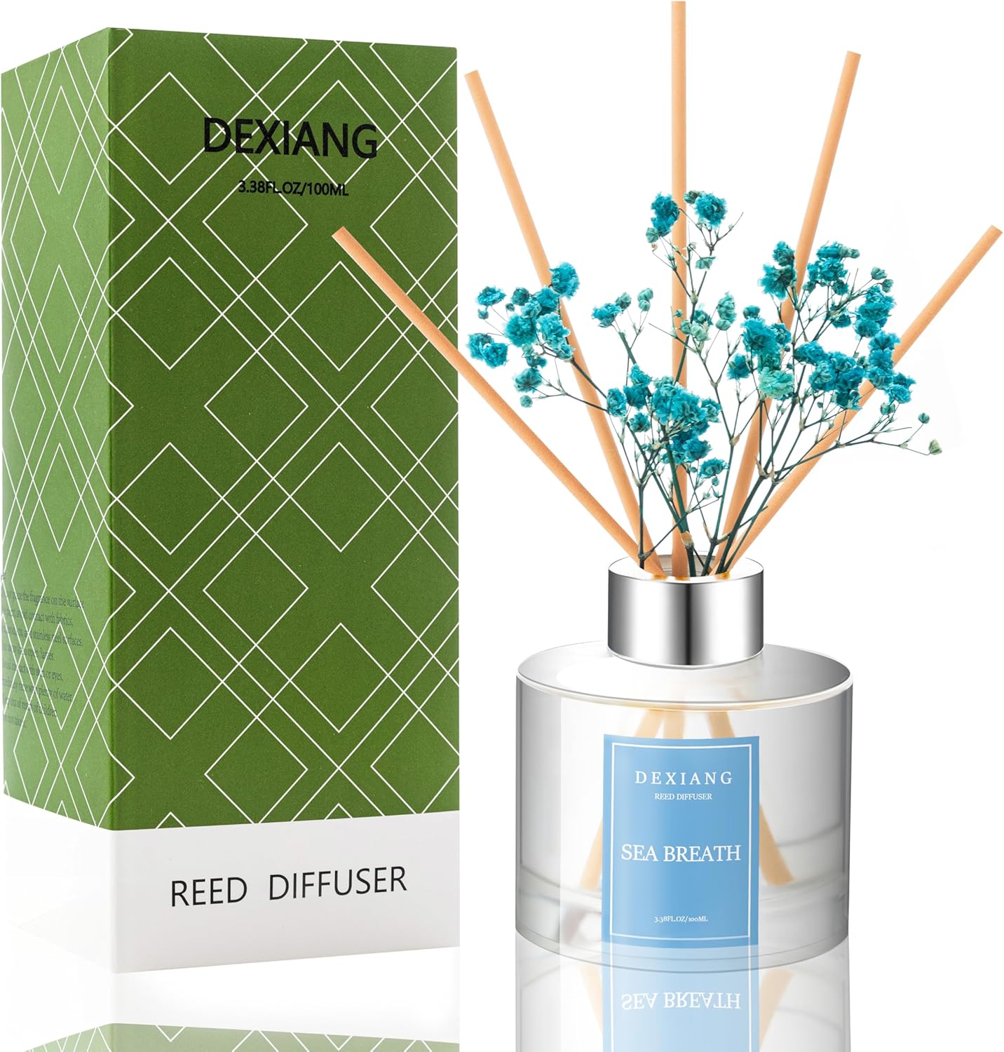 Sea Breath Reed Diffuser Set - 3.38 fl oz (100ml) Essential Oil with 6 Reed Sticks | Home & Bathroom Decor