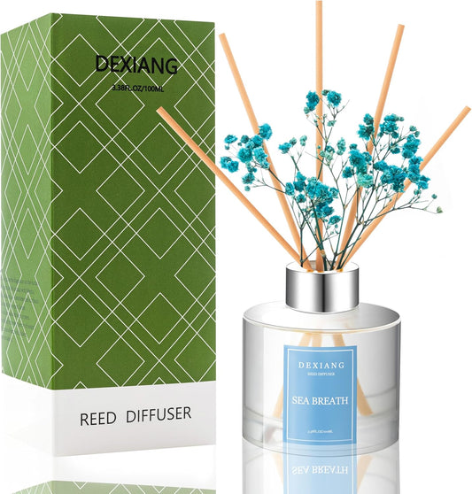 Sea Breath Reed Diffuser Set - 3.38 fl oz (100ml) Essential Oil with 6 Reed Sticks | Home & Bathroom Decor
