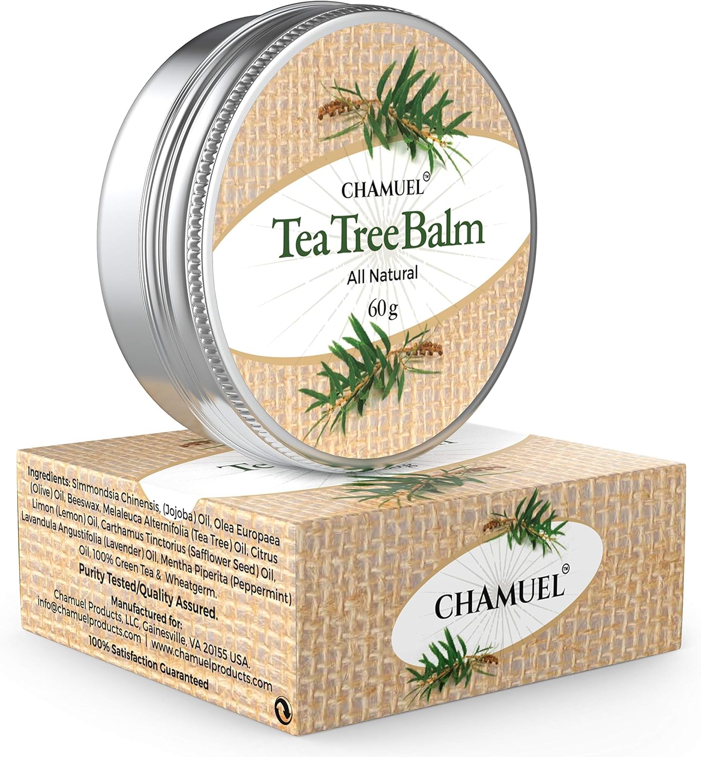Chamuel Tea Tree Oil Balm - All Natural | Great Cream for Soothing Eczema, Psoriasis, Rashes, Jock Itch, Insect Bites, Folliculitis, Acne, Itches, Cracked Heels, Cuticles, Saddle Sores & more!
