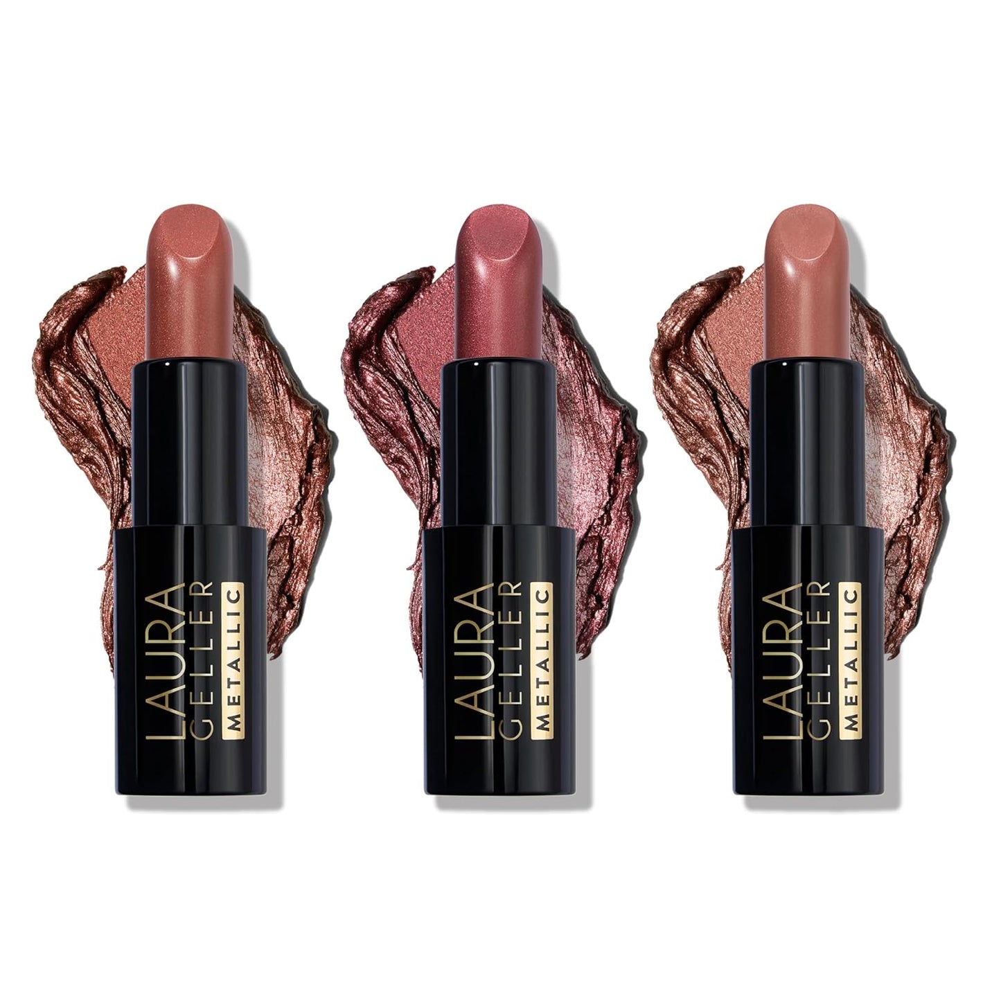 LAURA GELLER NEW YORK Modern Classic Metallic Lipstick Trio - Safari Blaze, Whimsical Wine, Nifty Netural - Metallic Finish