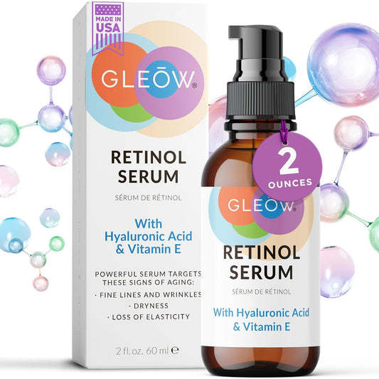 GLEOW Retinol Serum for Face with Hyaluronic Acid, Retinol for Face Is Suitable for All Skin Types, Hydrating Serum Women and Men Plumps Youthful Appearance 2oz