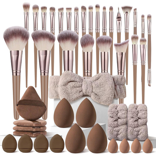 44Pcs Brown Makeup Brushes Set Professional Makeup Kit Multi-functional Makeup Tool Set with Facial Makeup Accessories, Foundation Makeup Brush Kit Eye and Face Make up Brushes & Tools
