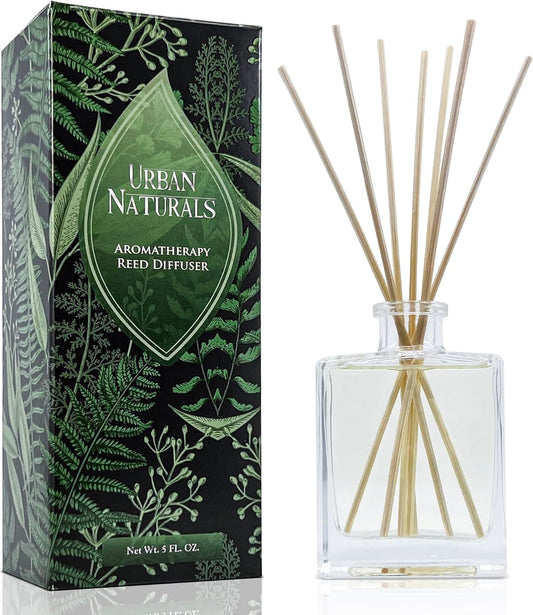 Urban Naturals Oud Reed Diffuser Set – Bergamot, Raspberry, Oud, Musk, Warm Amber – Made with Essential Oils – Sleek Rectangular Refillable Glass Bottle – Made in The USA