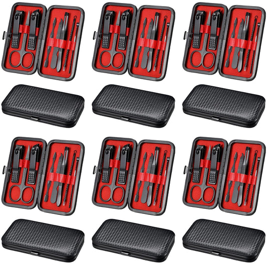 Geosar 12 Sets Manicure Set Nail Clippers Pedicure Kit 8 in 1 Stainless Steel Professional Grooming Kits Nail Care Tools with Travel Case for Men Women(Red Background)