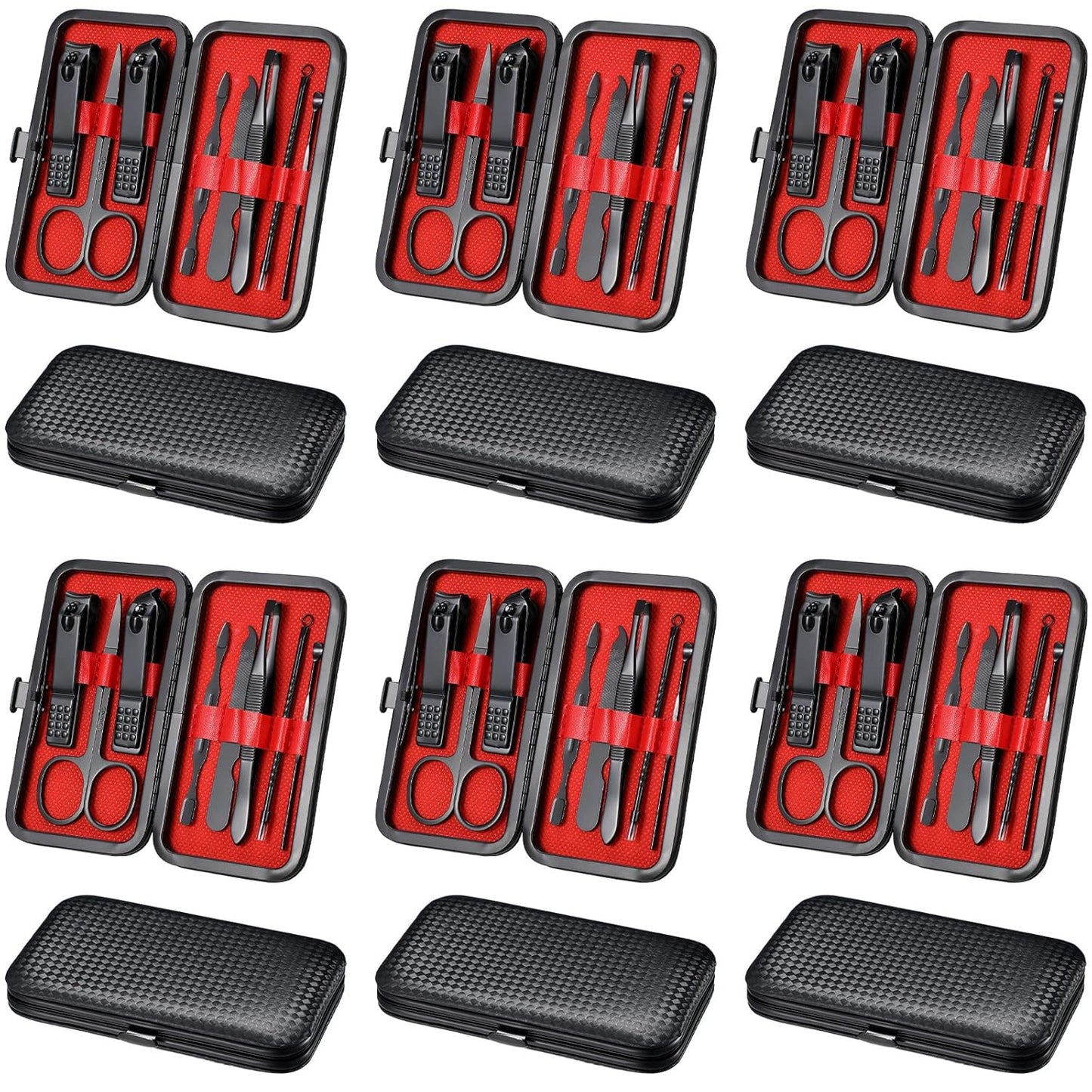 Geosar 12 Sets Manicure Set Nail Clippers Pedicure Kit 8 in 1 Stainless Steel Professional Grooming Kits Nail Care Tools with Travel Case for Men Women(Red Background)