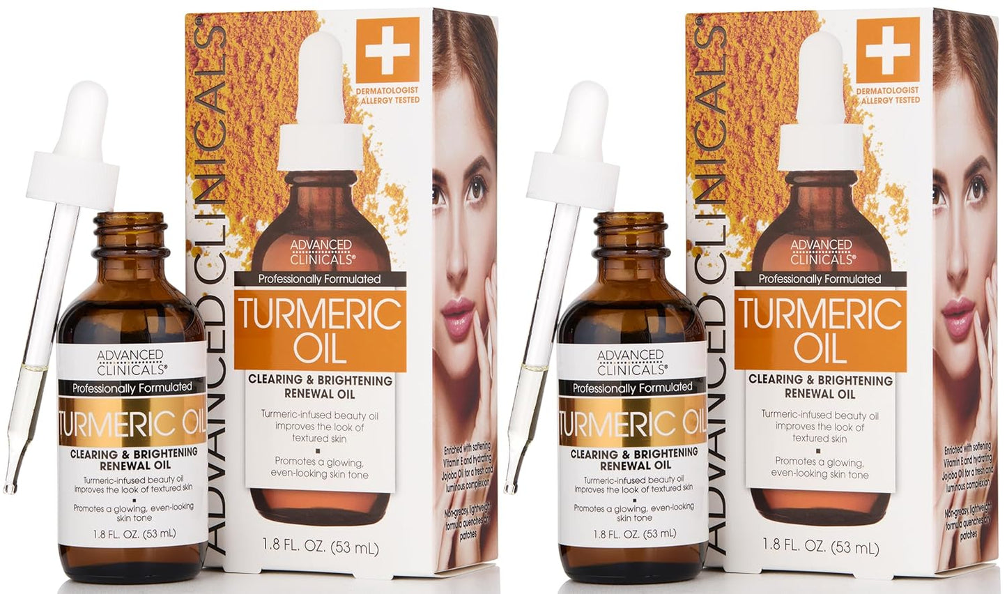 Advanced Clinicals Turmeric Oil Serum For Face | Facial Skin Care Serum With Jojoba + Coconut Oil To Improve Appearance Of Dark Spots & Uneven Skin Tone | Antioxidant Dry Skin Moisturizer, 2-Pack