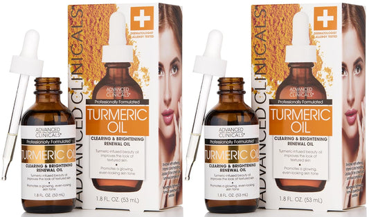Advanced Clinicals Turmeric Oil Serum For Face | Facial Skin Care Serum With Jojoba + Coconut Oil To Improve Appearance Of Dark Spots & Uneven Skin Tone | Antioxidant Dry Skin Moisturizer, 2-Pack