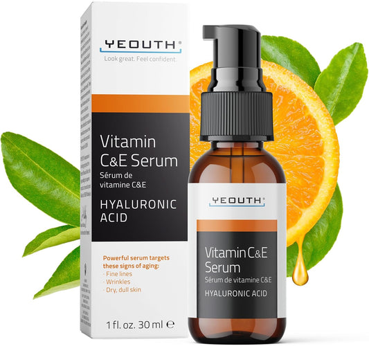 YEOUTH Vitamin C Face Serum with Hyaluronic Acid, Hydrating Vitamin C Serum for Face, Facial Serums Targets the Appearance of Dull Spots 1oz