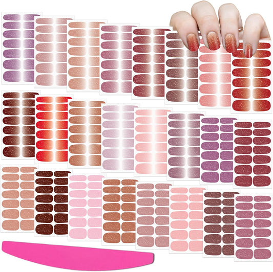 SILPECWEE Nail Polish Strips (24 Sheets, Gradient Glitter), Nail Polish Stickers Full Nail Wraps Self Adhesive Nail Stickers Gel Strips Fingernail Sticker Nails for Women with File
