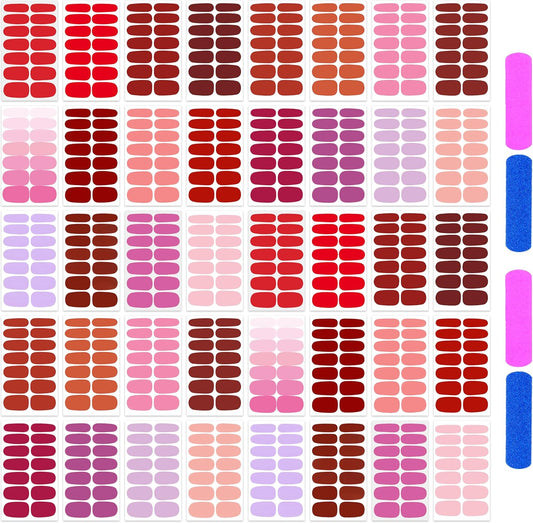 40 Sheets Stylish Solid Color Nail Polish Strips with Nail File Self-Adhesive Red Pink Color Nail Strips Nail Stickers Full Nail Wraps for Women Nail Art