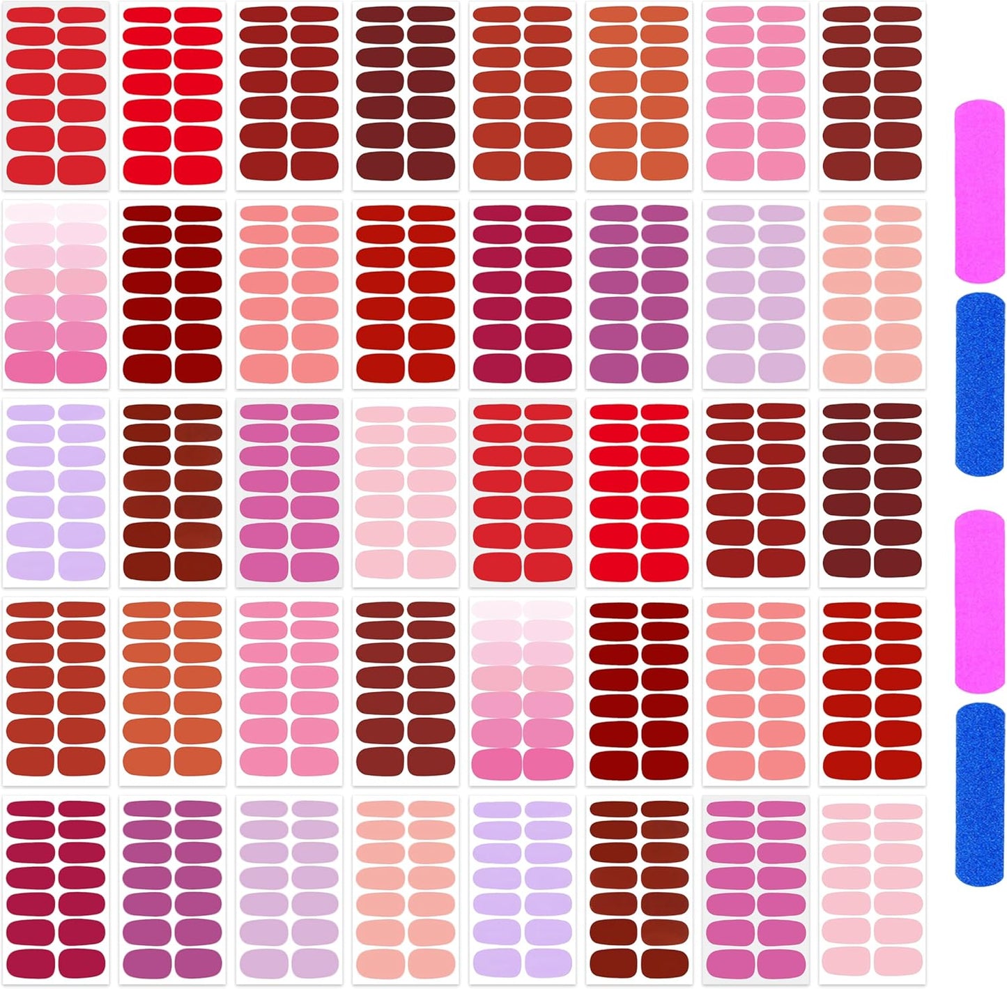 40 Sheets Stylish Solid Color Nail Polish Strips with Nail File Self-Adhesive Red Pink Color Nail Strips Nail Stickers Full Nail Wraps for Women Nail Art