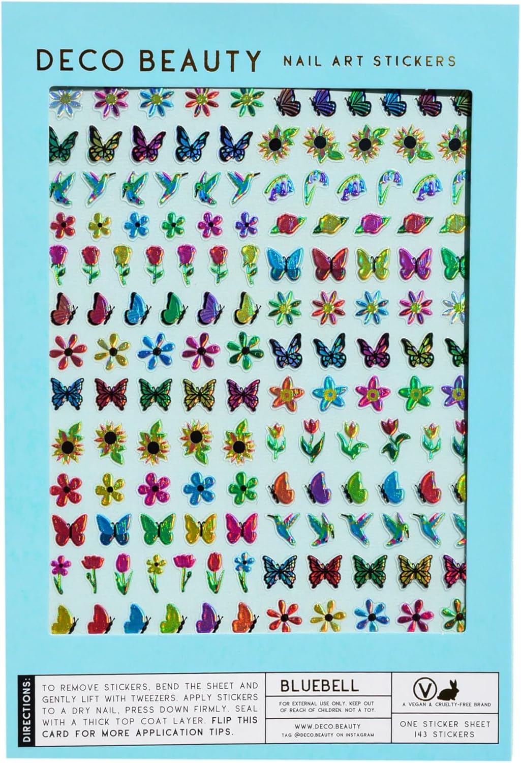 Deco Beauty Bluebell Nail Stickers - Lightweight & Easy-to-Apply Nail Art with Trendy Designs - Durable & Long-Lasting Nail Stickers for Women, Ideal for DIY Manicures & Salon-Quality Nails