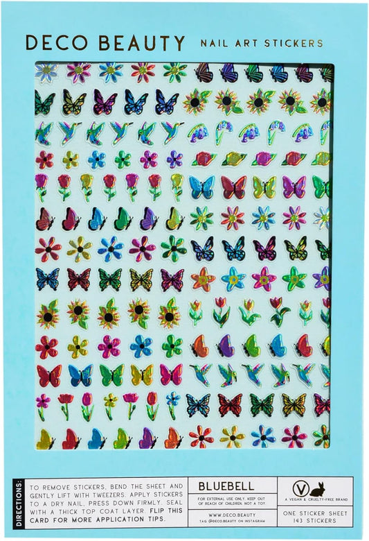 Deco Beauty Bluebell Nail Stickers - Lightweight & Easy-to-Apply Nail Art with Trendy Designs - Durable & Long-Lasting Nail Stickers for Women, Ideal for DIY Manicures & Salon-Quality Nails