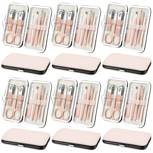 Geosar 12 Sets Manicure Set Nail Clippers Pedicure Kit 8 in 1 Stainless Steel Professional Grooming Kits Nail Care Tools with Travel Case for Men Women(Rose Gold)