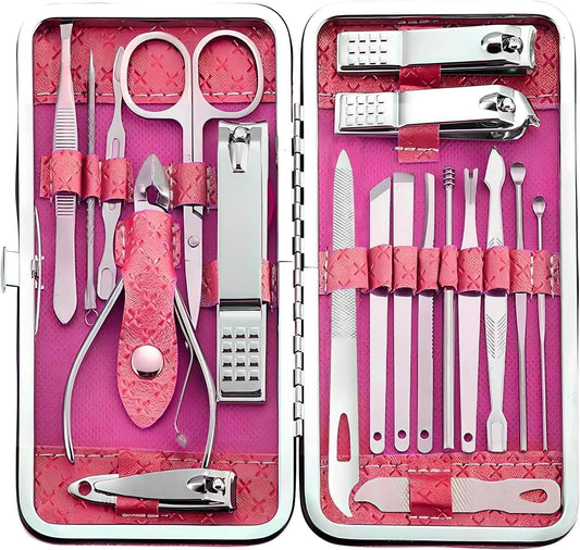 19 Pieces Fingernail and Toenail Professional Manicure Pedicure Nail Clippers Set Stainless Steel Nail Cutter Scissors Grooming Kit with Luxurious Travel Case (Red)
