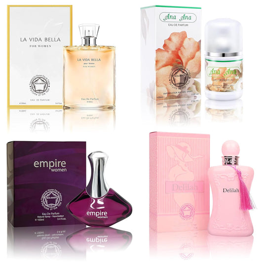 META-BOSEM Perfume for Women Set (100ml x 4PCS Variety Pack), Delilah, LVBella, Empire, AnaAna, Long Lasting Perfume for Women All Day Use