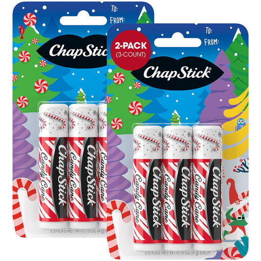 ChapStick Lip Balm, Candy Cane, 6-Count – Fresh & Minty Lip Moisturizer, Stocking Stuffer, 0.15 Oz Ea
