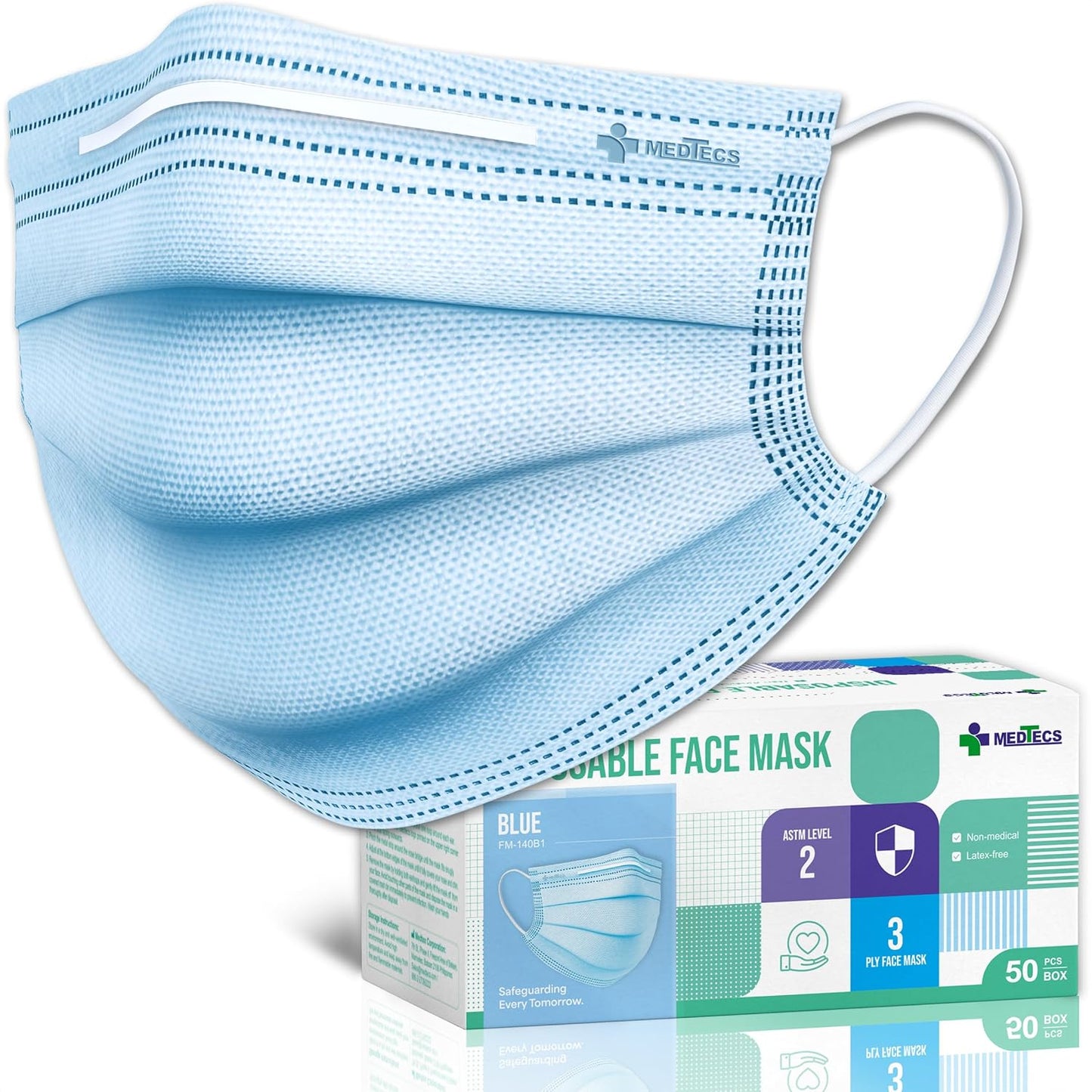 Medtecs Face Mask Disposable – Available in 50 & 2,000 pcs – ASTM Level 1, 3-Ply Breathable, Soft Fit – Adult Size – Ideal for Commuting & Daily Wear