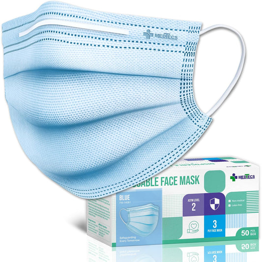 Medtecs Face Mask Disposable – Available in 50 & 2,000 pcs – ASTM Level 1, 3-Ply Breathable, Soft Fit – Adult Size – Ideal for Commuting & Daily Wear