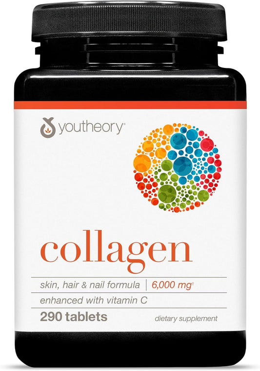 Youtheory Advanced Collagen - 6,000 mg - with Vitamin C & Amino Acids - for Hair Growth, Skin & Nails* - Supports Joint, Bone & Muscle Health* - for Women and Men - 290 Tablets (48-Day Supply)