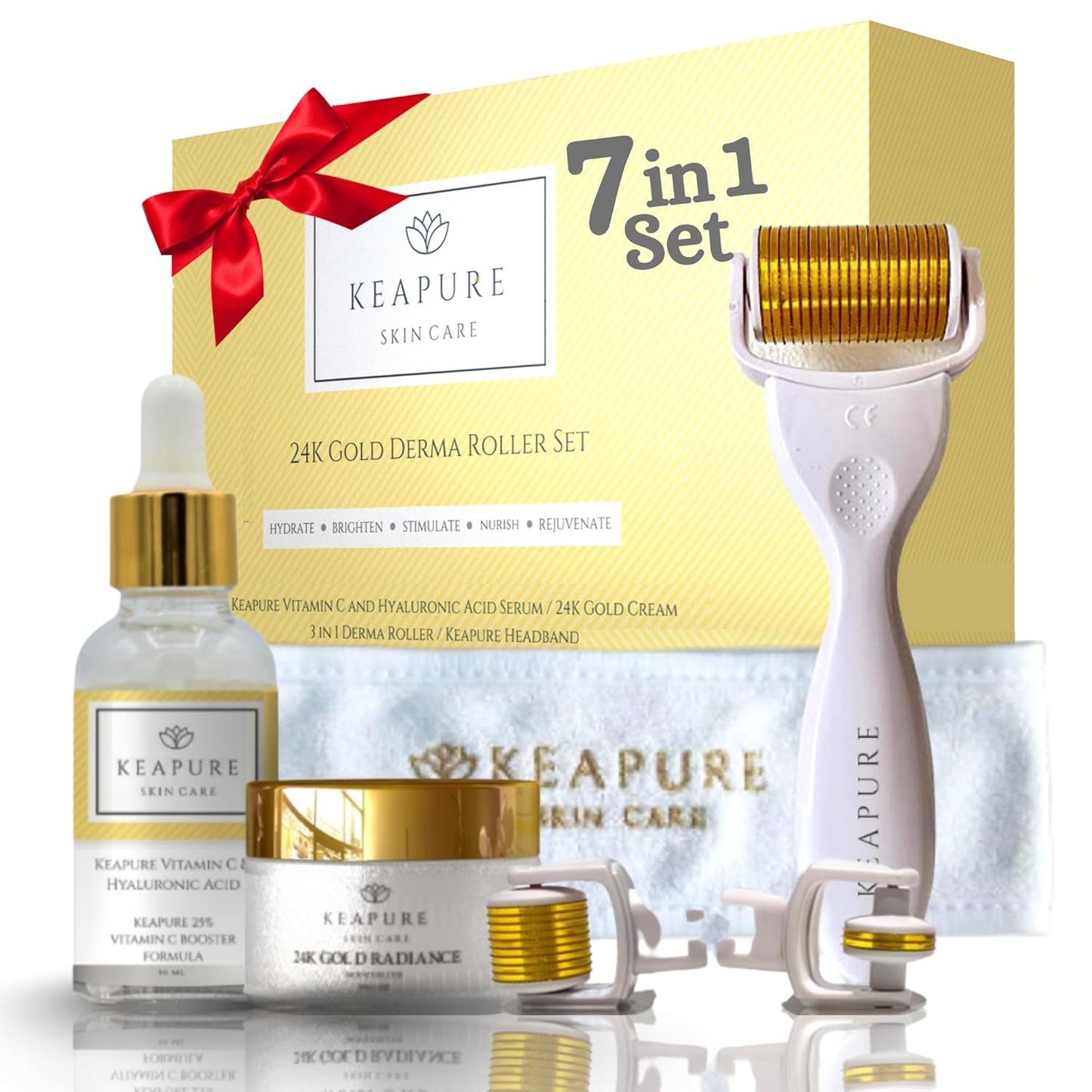 Derma Roller Kit for Face, Body, Stretch Marks - Skin Care Kit 540 Microneedle Roller Heads 180-Eyes, 600-Face,1200-Body | 30gm Moisturizing Cream and 25% Vitamin C Serum | Microneedling Roller Set