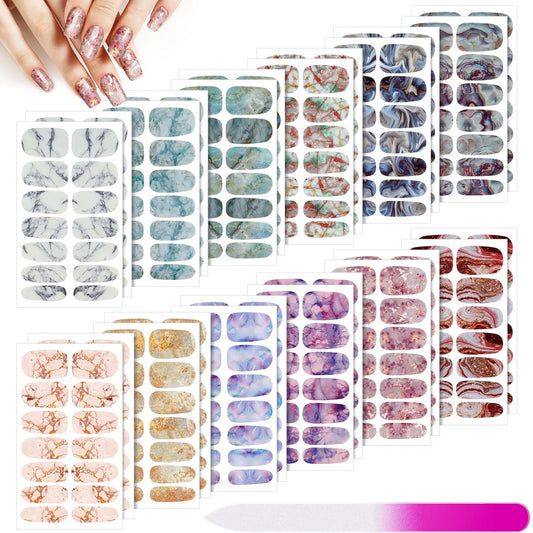 Maitys 336 Pieces 24 Sheets Full Wrap Nail Polish Strips Stickers Self Adhesive Gel Nail Strips Art Decals with File for Women DIY Decorations(Classic Style)