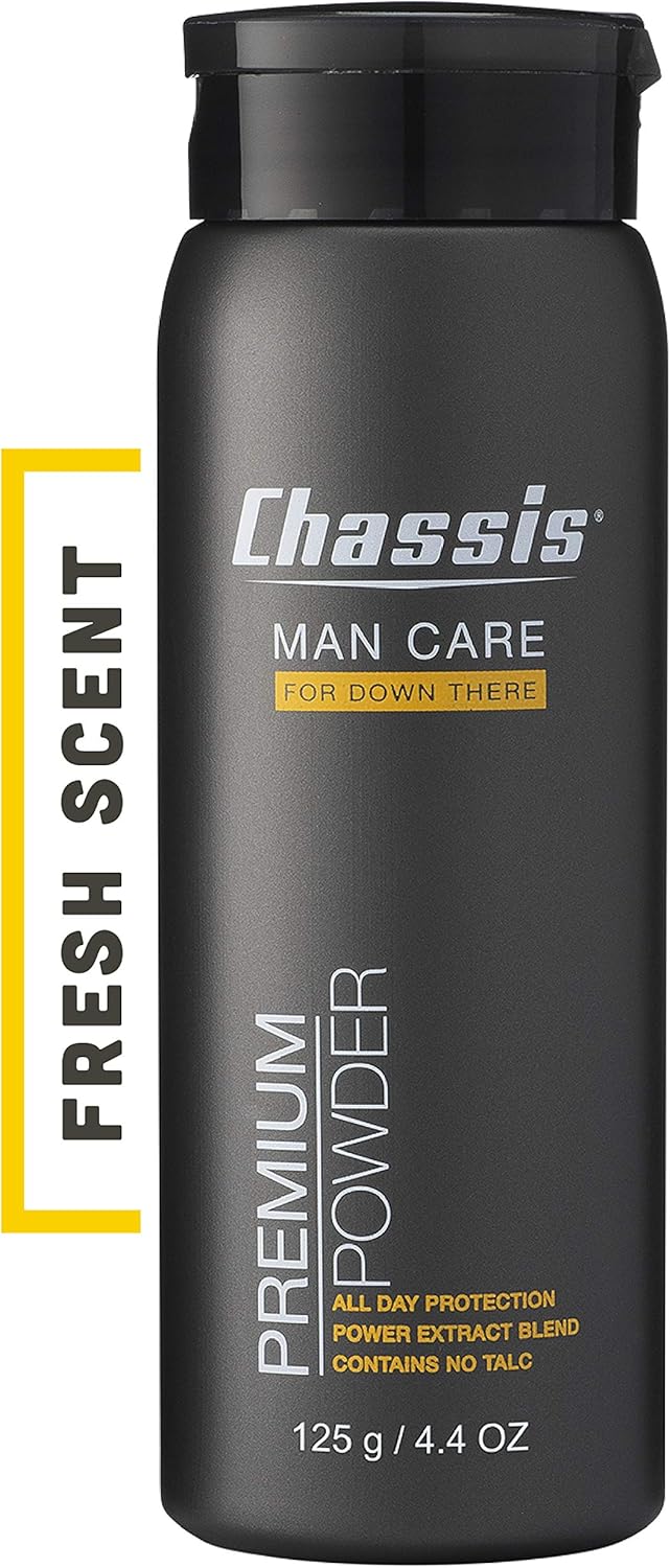 Chassis Premium Body Powder for Men, Whole Body Deodorant, Odor-Absorbent, Talc-Free Anti-Chafing Powder for Groin & Sensitive Skin, Friction Defense & Odor Control, Original Fresh Scent