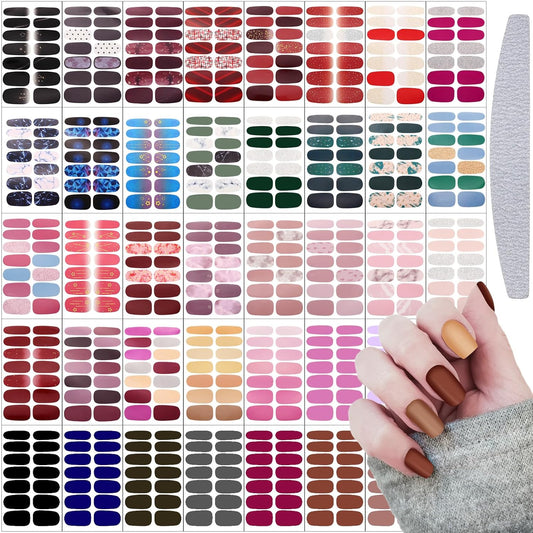 Maitys 560 Pieces 40 Sheets Full Wrap Nail Stickers Nail Polish Strips Decals Self Adhesive Gel Fingernail Strips Art Decals with File for Women DIY Craft Decorations(Bright Style)