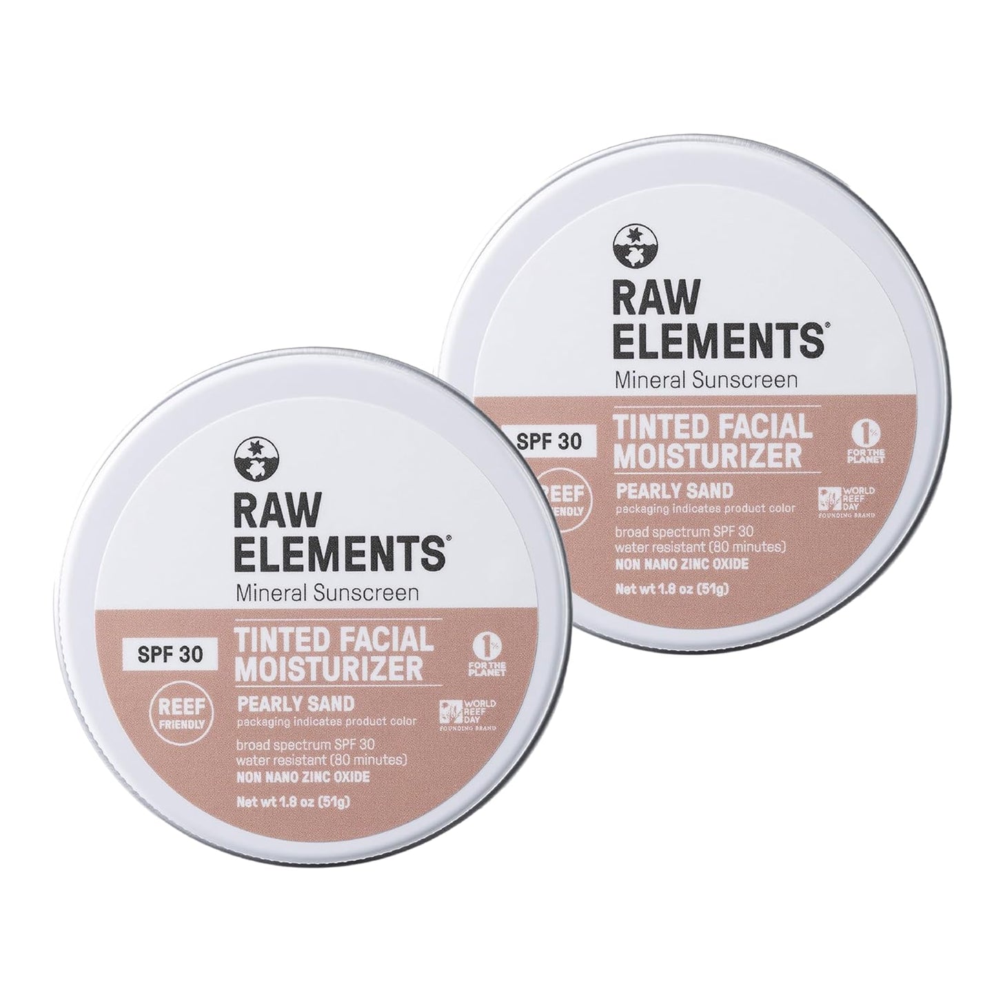 Raw Element Ultra-Moisturizing Tinted Face Cream, Non Toxic Mineral Face Sunscreen, Daily Tinted Moisturizer, Non-Nano Zinc Oxide, Reef Friendly, All Ages, SPF 30, 1.8 oz, Pearly Sand, Pack of 2