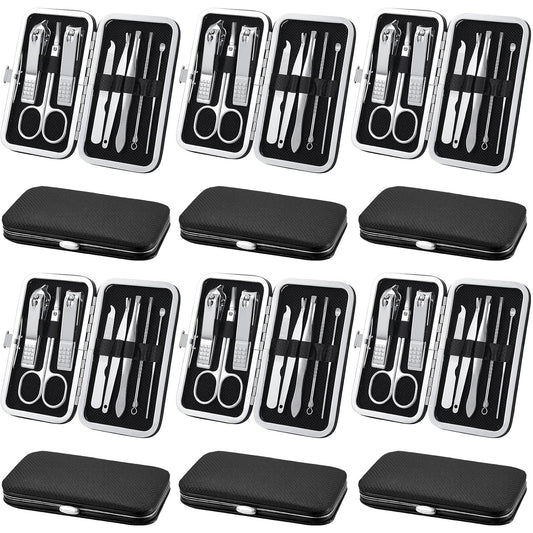 Geosar 12 Sets Manicure Set Nail Clippers Pedicure Kit 8 in 1 Stainless Steel Professional Grooming Kits Nail Care Tools with Travel Case for Men Women(Black)