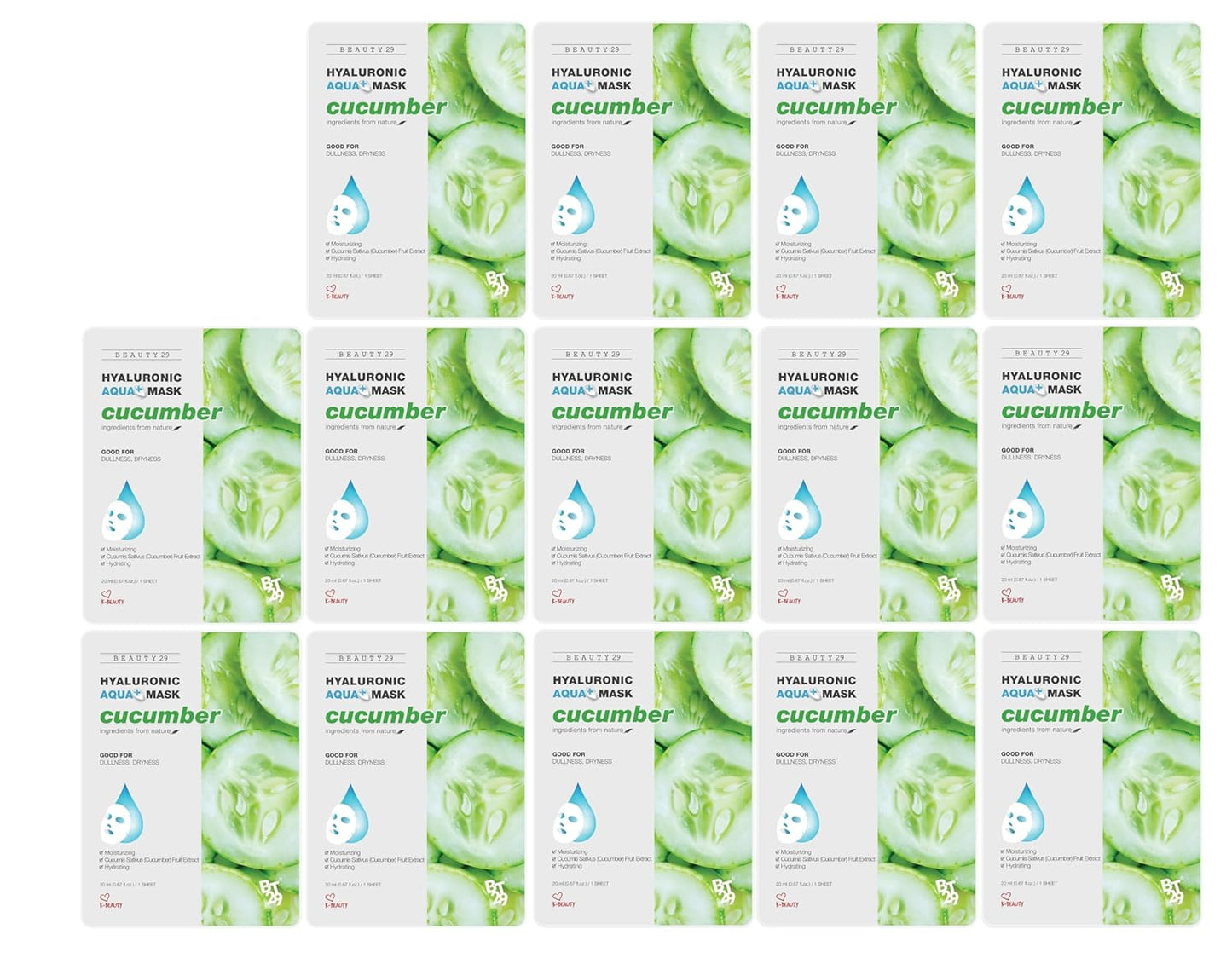 Hyaluronic Aqua Plus Essence Full Face Facial Sheet Mask 14 Sheets - 2 WEEKS SET (CUCUMBER - 14 pack)