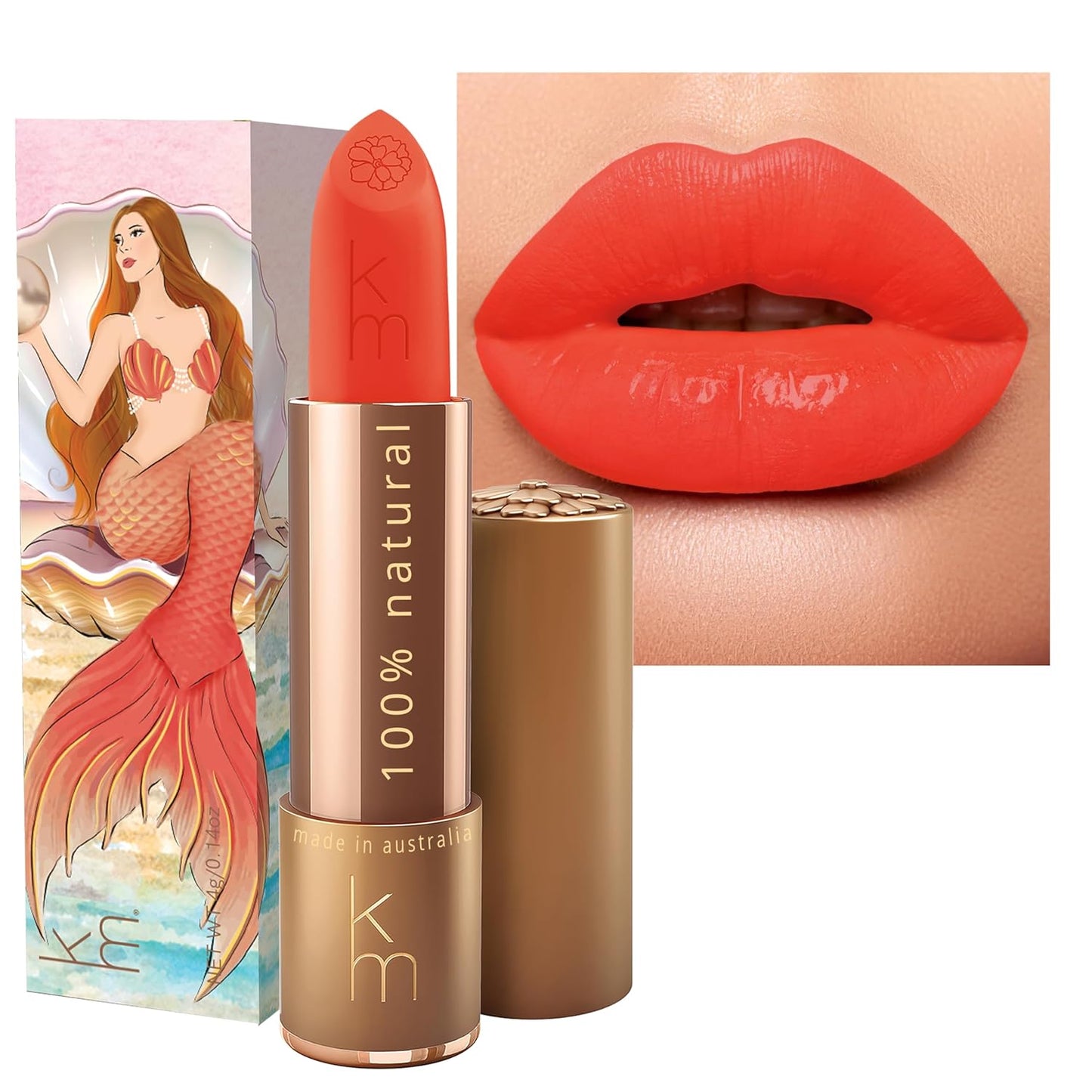 Karen Murrell - Natural Lip Stick 08 Coral Dawn - Red Lipstick - Matte Finish, 100% Natural Ingredients, Moisturizes & Hydrates Lips - Paraben & Cruelty Free