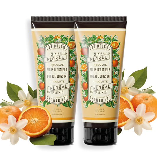 Panier des Sens - Duo Orange Blossom Moisturizing Body Wash for Women & Men - Gentle Shower Gel with 95% Natural Ingredients for Normal, Sensitive Skin - Body Care Made in France, SLS Free -2x6.8 Floz